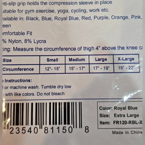 DCF Knee Compression Support Sleeve with Gel Grip 1 Pair XL - Picture 3 of 4